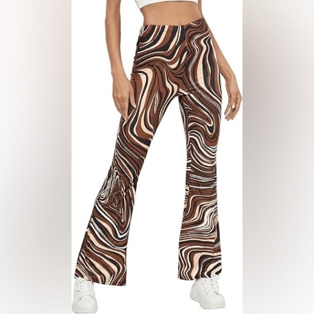 NWT! Amisu Women's Printed Stretchy High Waisted Bell Bottom Boho Flare Pants